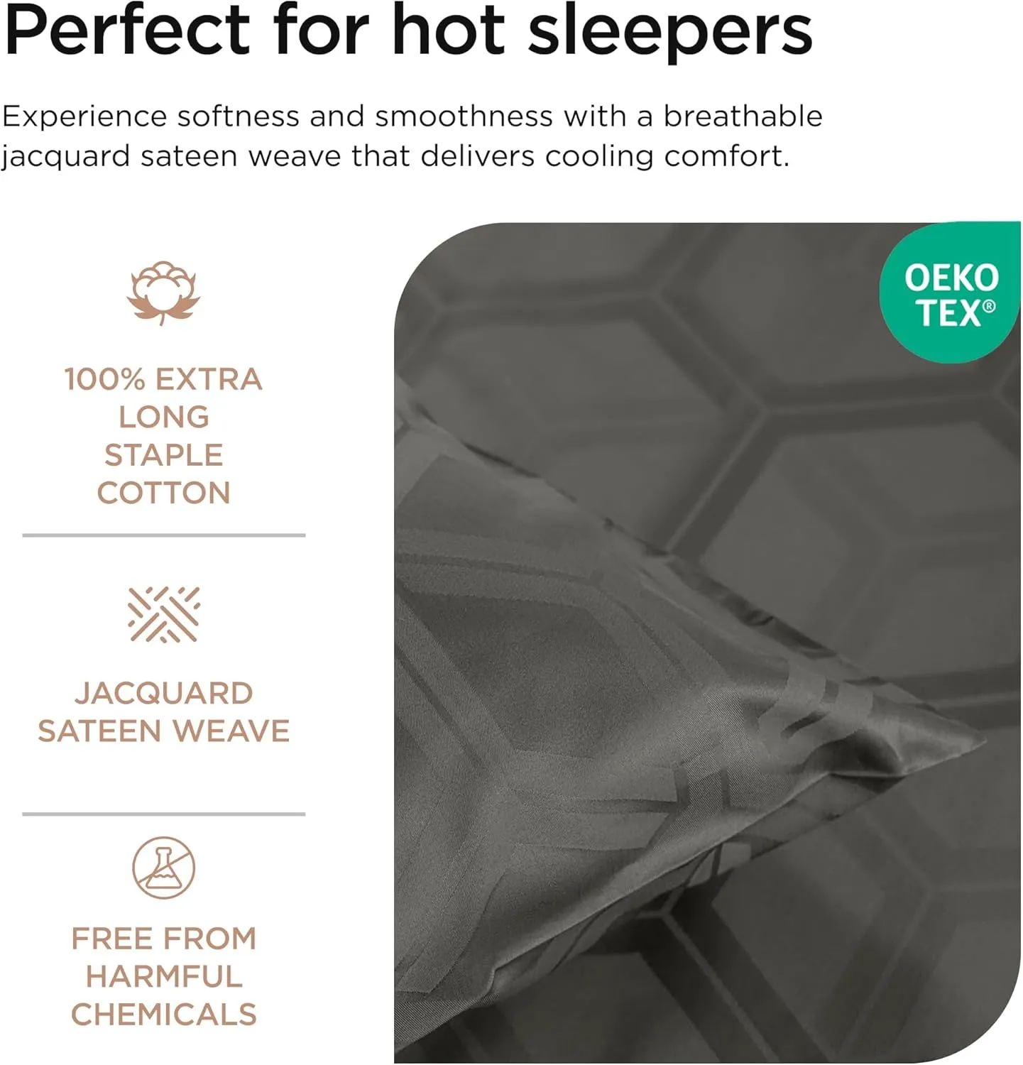 Threadmill 100% Cotton Sheets for Queen Size Bed - 600 Thread Count Queen Bed Sheets Set with 16” Deep Pocket - Jacquard Sateen Weave 4-Piece Bedding Set with Cooling Effect, Dark Grey