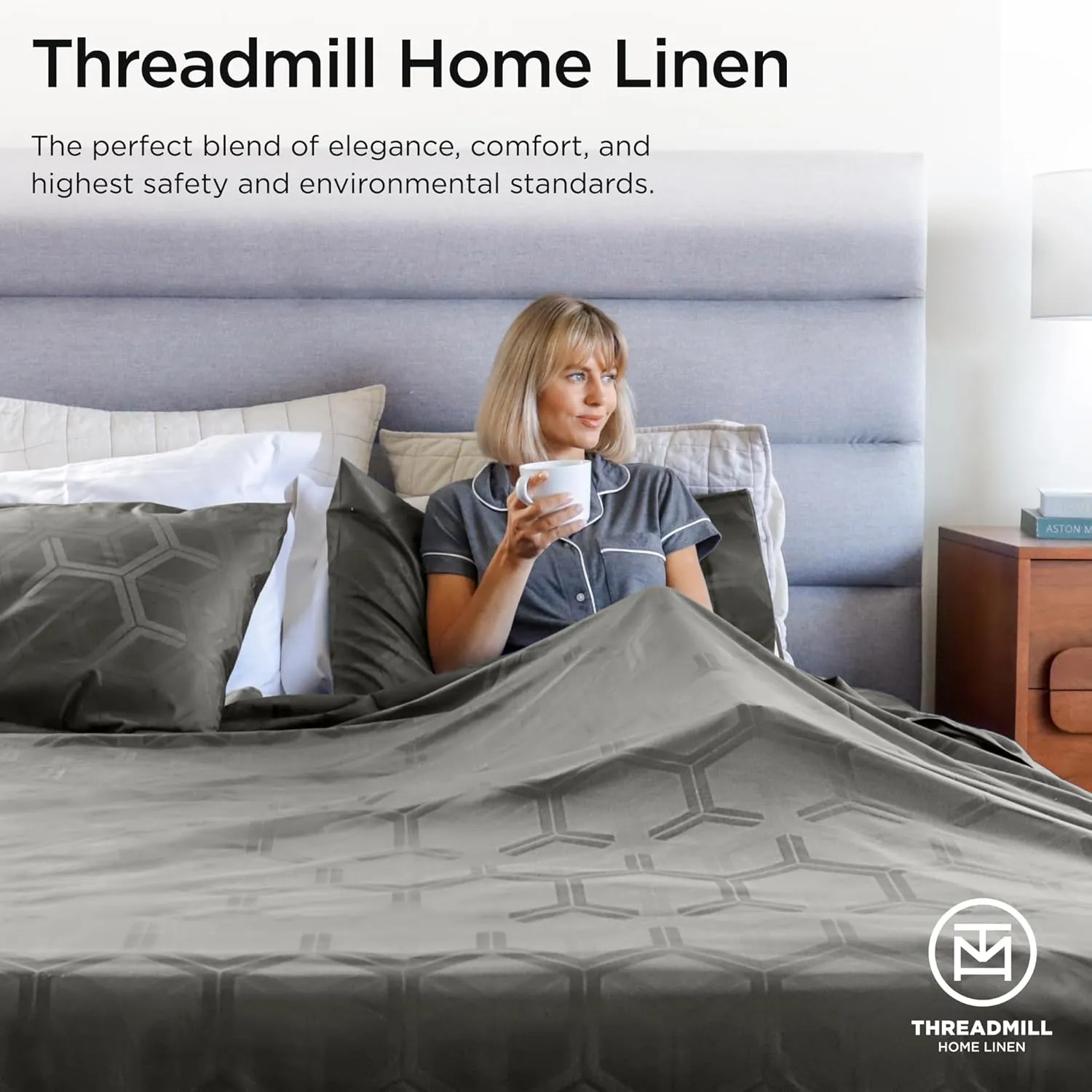 Threadmill 100% Cotton Sheets for Queen Size Bed - 600 Thread Count Queen Bed Sheets Set with 16” Deep Pocket - Jacquard Sateen Weave 4-Piece Bedding Set with Cooling Effect, Dark Grey