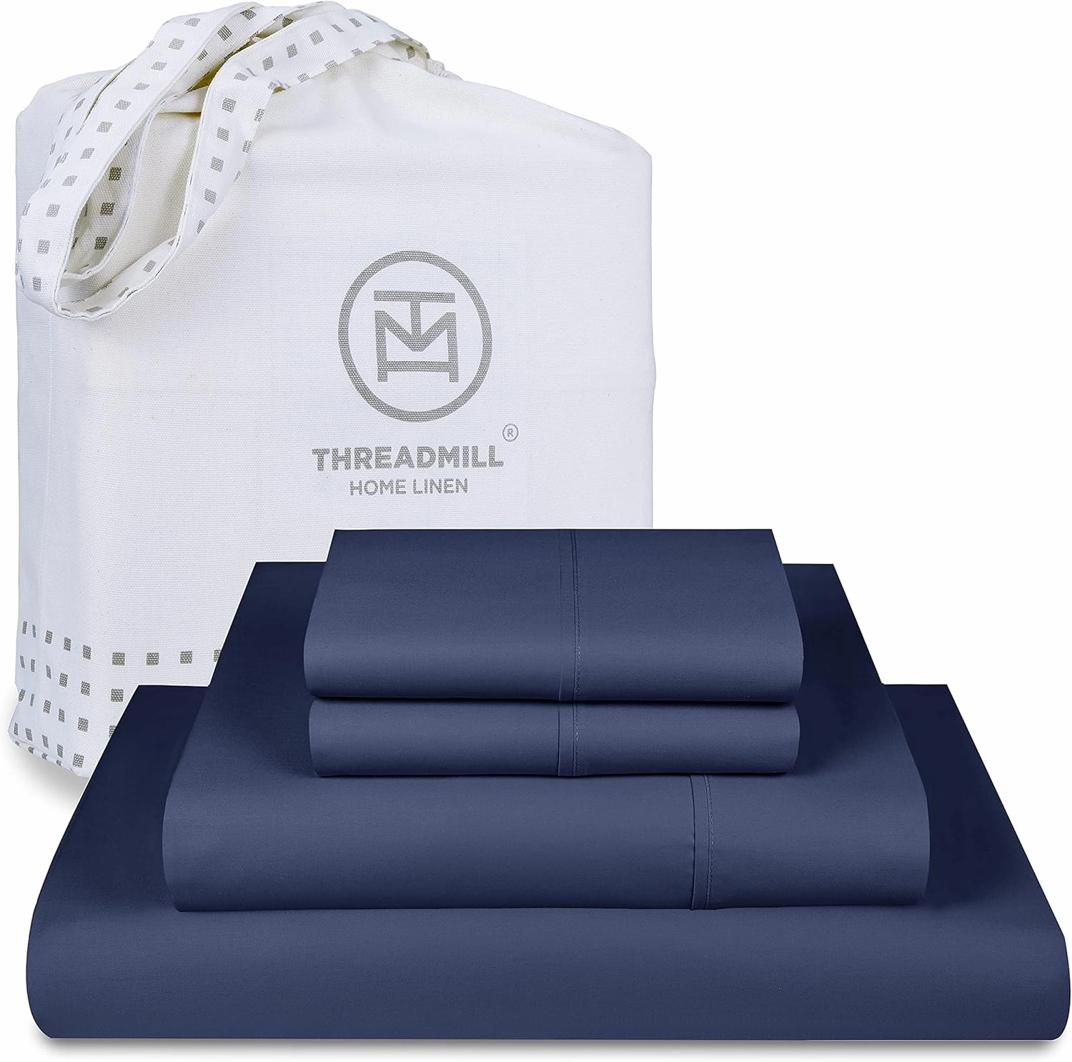 Threadmill 100% Cotton Sheets for Queen Size Bed - 600 Thread Count Queen Bed Sheets Set with 16” Deep Pocket - Sateen Weave 4-Piece Bedding Set with Cooling Effect, Folkstone Blue