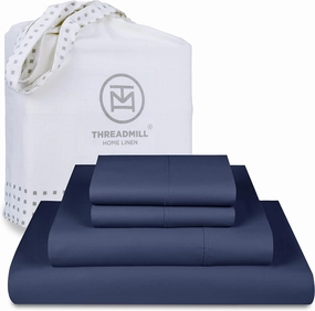 Threadmill 100% Cotton Sheets for Queen Size Bed - 600 Thread Count Queen Bed Sheets Set with 16” Deep Pocket - Sateen Weave 4-Piece Bedding Set with Cooling Effect, Folkstone Blue