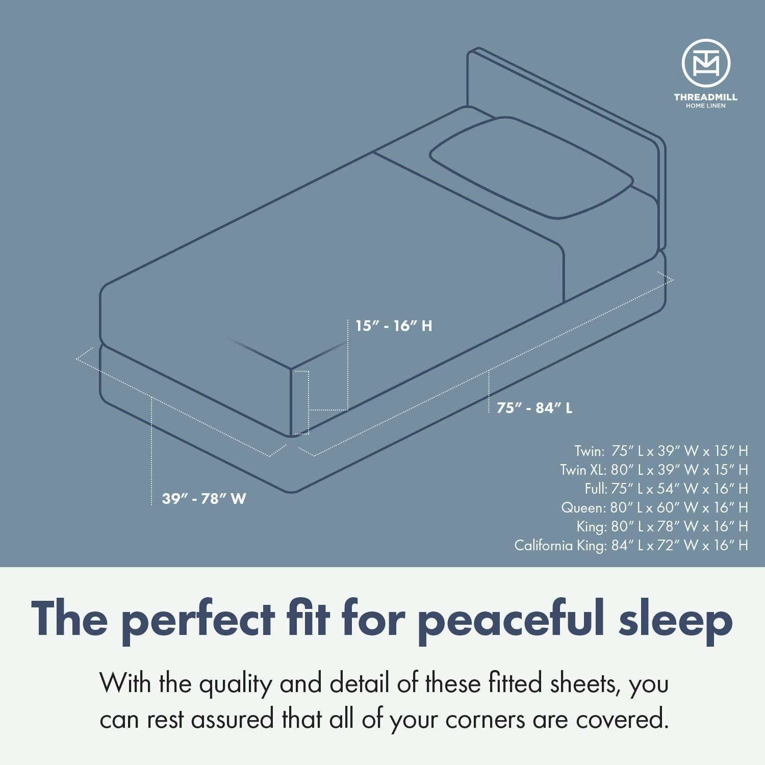 Threadmill 100% Cotton Sheets for Queen Size Bed - 600 Thread Count Queen Bed Sheets Set with 16” Deep Pocket - Sateen Weave 4-Piece Bedding Set with Cooling Effect, Folkstone Blue