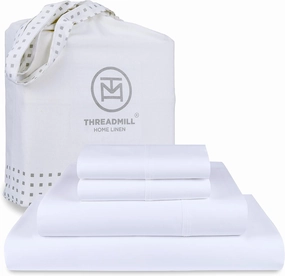 Threadmill 100% Cotton Sheets for Queen Size Bed - 600 Thread Count Queen Bed Sheets Set with 16” Deep Pocket - Sateen Weave 4-Piece Bedding Set with Cooling Effect, White