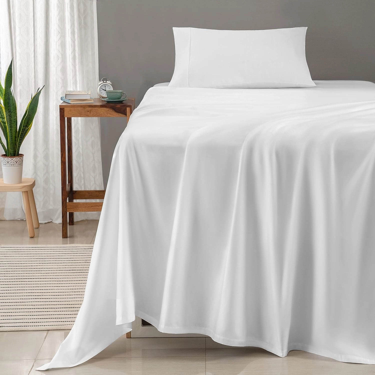Threadmill 100% Cotton Sheets for Twin Size Bed - 600 Thread Count Twin Bed Sheets Set with 15” Deep Pocket - Sateen Weave 3-Piece Bedding Set with Cooling Effect, White
