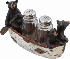 Three Black Bears Canoeing Salt & Pepper Set - Rustic Cabin Canoe Cub Decor