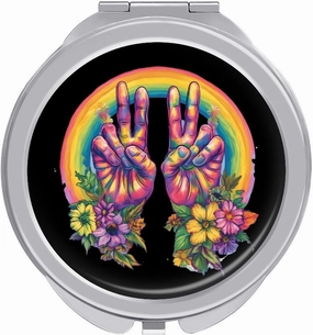 Tie Dye Peace Sign Compact Makeup Mirror Mini Foldable Cosmetic Mirror Portable Travel Mirror for Purse Pocket