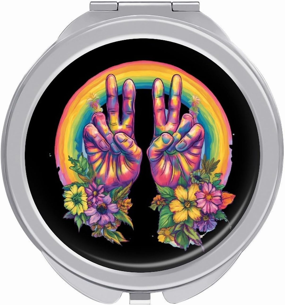 Tie Dye Peace Sign Compact Makeup Mirror Mini Foldable Cosmetic Mirror Portable Travel Mirror for Purse Pocket