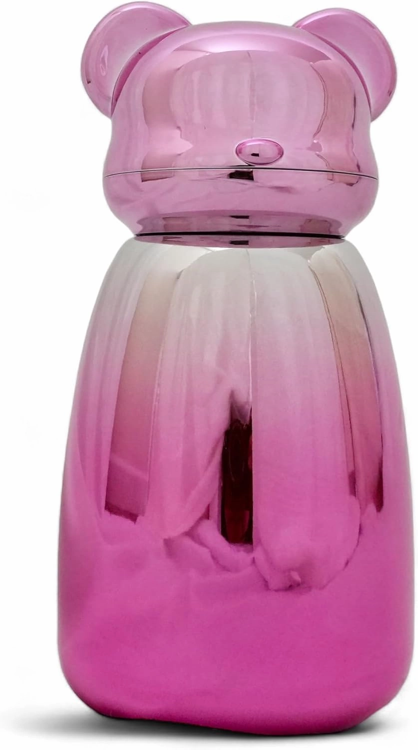 Timi Bear Figurines Stainless Steel Vacuum Insulated Bottle with Strap, 16oz Double Wall Stainless Steel Thermos for Cold & Hot Beverages, Keeps Drinks Cold Up To 24hrs and Hot Up To 12hrs (Pink)