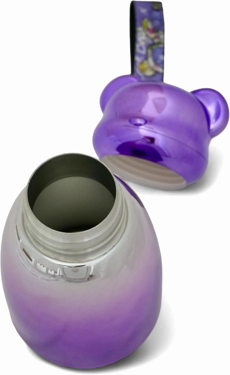 Timi Bear Figurines Stainless Steel Vacuum Insulated Bottle with Strap, 16oz Double Wall Stainless Steel Thermos for Cold & Hot Beverages, Keeps Drinks Cold Up To 24hrs and Hot Up To 12hrs (Pruple)