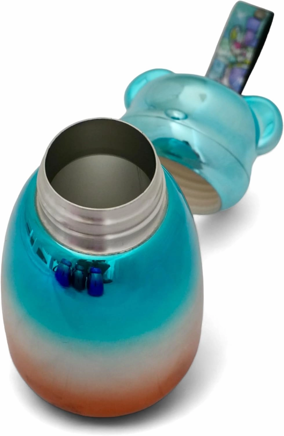 Timi Bear Figurines Stainless Steel Vacuum Insulated Bottle with Strap, 16oz Double Wall Stainless Steel Thermos for Cold & Hot Beverages, Keeps Drinks Cold Up To 24hrs and Hot Up To 12hrs (Teal)