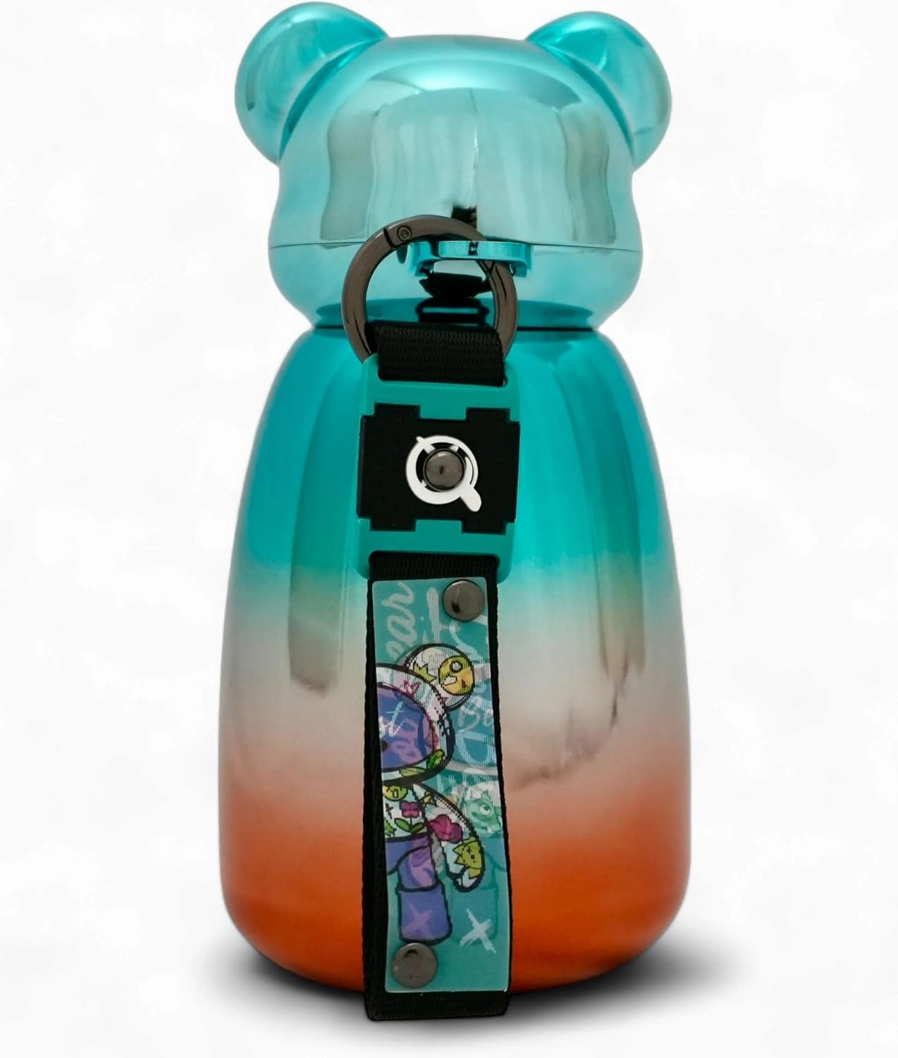 Timi Bear Figurines Stainless Steel Vacuum Insulated Bottle with Strap, 16oz Double Wall Stainless Steel Thermos for Cold & Hot Beverages, Keeps Drinks Cold Up To 24hrs and Hot Up To 12hrs (Teal)