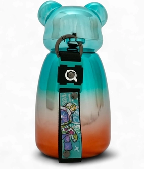 Timi Bear Figurines Stainless Steel Vacuum Insulated Bottle with Strap, 16oz Double Wall Stainless Steel Thermos for Cold & Hot Beverages, Keeps Drinks Cold Up To 24hrs and Hot Up To 12hrs (Teal)