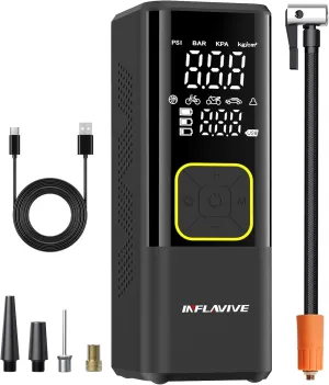 Tire Inflator Portable Air Compressor, InflaVive 3X Fast Inflate Cordless Air Pump for Car Tires with LED Light, 150PSI Portable Electric Pump with Digital Pressure Gauge, for Bike Motorcycle Car Ball
