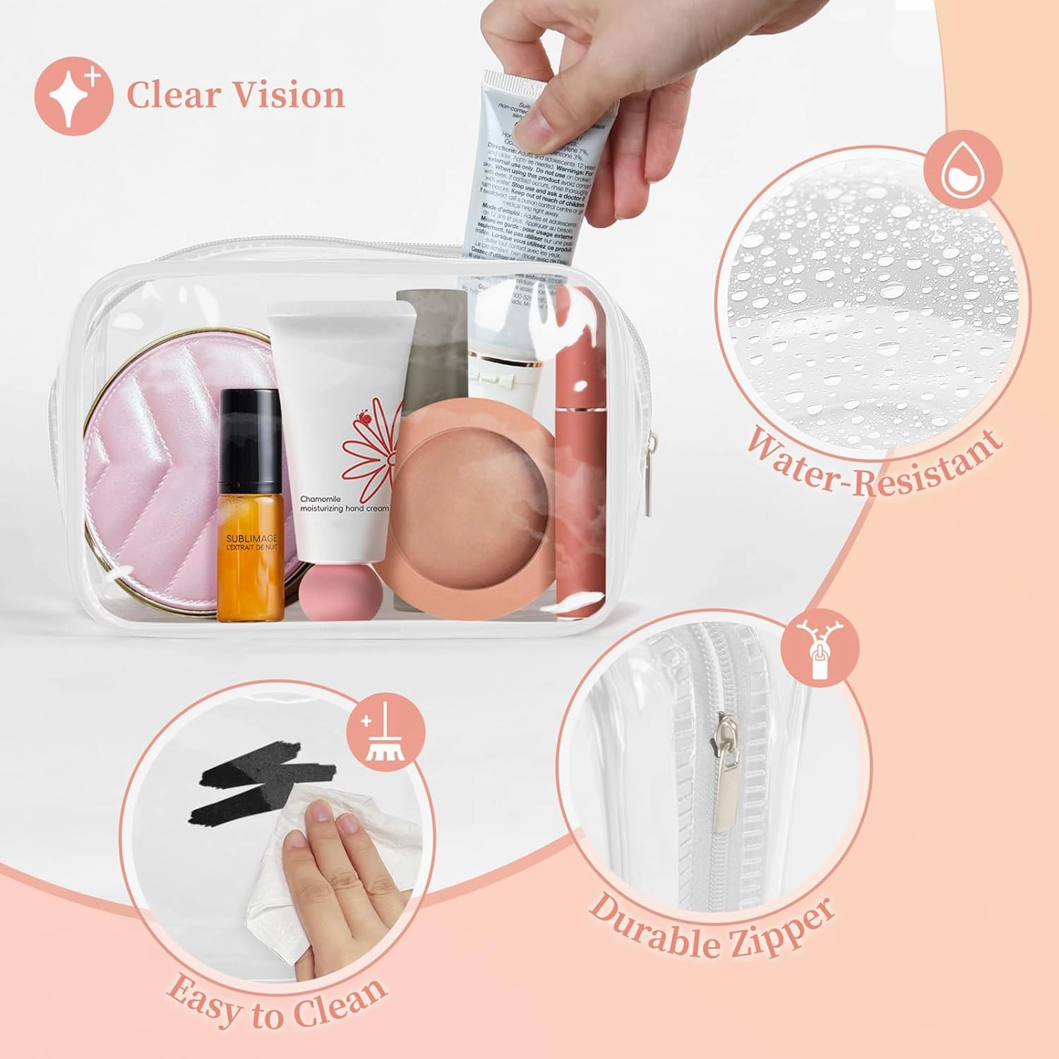 TISRATOK 12 PCS Clear Makeup Bag for Women with Zipper, TSA Approved Toiletry Pouch, Cosmetic Bag Bulk for Travel Organizer Essentials - White,Small