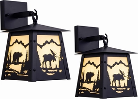 TOCHIC Wall Sconce 2-Pack, Vintage Farmhouse Wall Light Fixtures, Black Outdoor Wall Lamp for Patio with Bear Elk, Rustic Wall Mount Light for Front Door, Bathroom Vanity Light, Porch, Corridor
