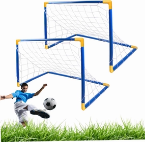 Toddler Football Goal, Kids Football Goal 4Pcs Set, Portable Safe Plastic Toddler Set with Two Goals, Pump, Educational Sport-Fostering Post for Kids Toddlers