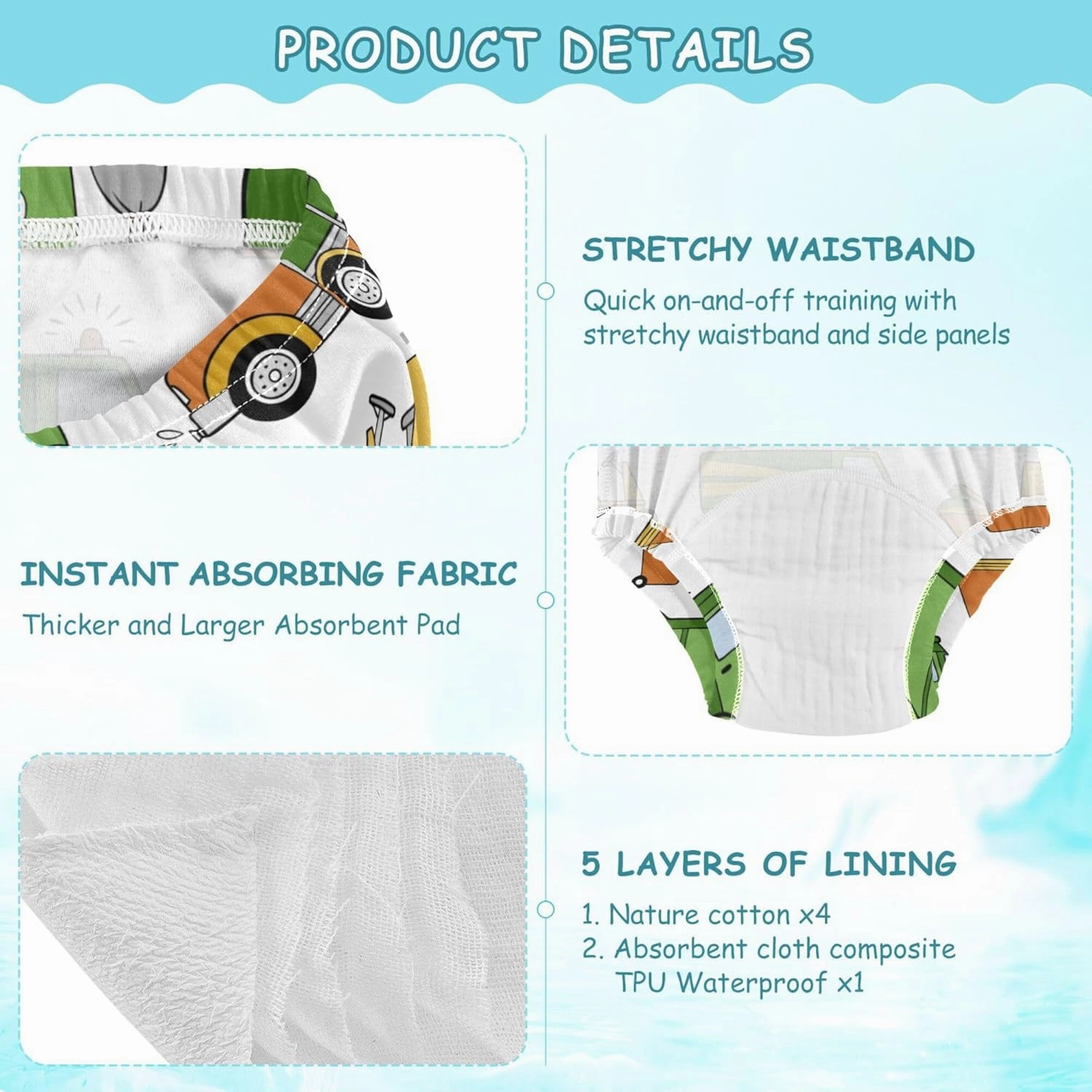 Toddler Potty Training Underwear Cotton Absorbent Soft Baby Girl Boy Potty Training Pant 2T-5T