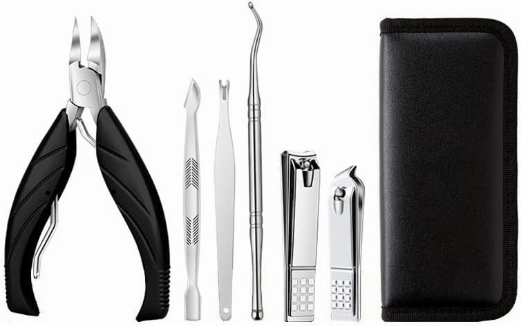 Toenail Clippers 6/7/8 Piece Set of Nail Clippers Set Nail Set Personal Care Set Professional Pedicure Set Beauty Set Nail Clipper Set (Color : Black, Size : 7-Piece Set)
