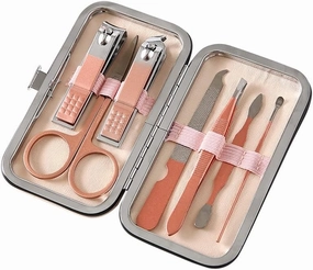 Toenail Clippers 7-Piece Nail Clippers Set Portable Nail Set Personal Care Pedicure Set Stainless Steel Beauty Set (Rose Gold/Black) Nail Clipper Set (Color : B-7 Piece Set)