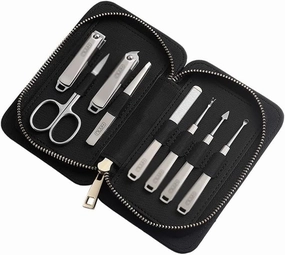 Toenail Clippers 8-Piece Nail Clippers Set Portable Nail Set Personal Care Pedicure Set Stainless Steel Beauty Set with Portable Fashion Bag (Black) Nail Clipper Set (Color : B-8-piece Set)