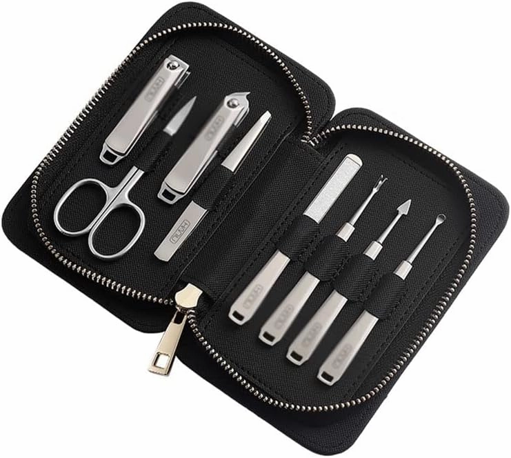 Toenail Clippers 8-Piece Nail Clippers Set Portable Nail Set Personal Care Pedicure Set Stainless Steel Beauty Set with Portable Fashion Bag (Black) Nail Clipper Set (Color : B-8-piece Set)
