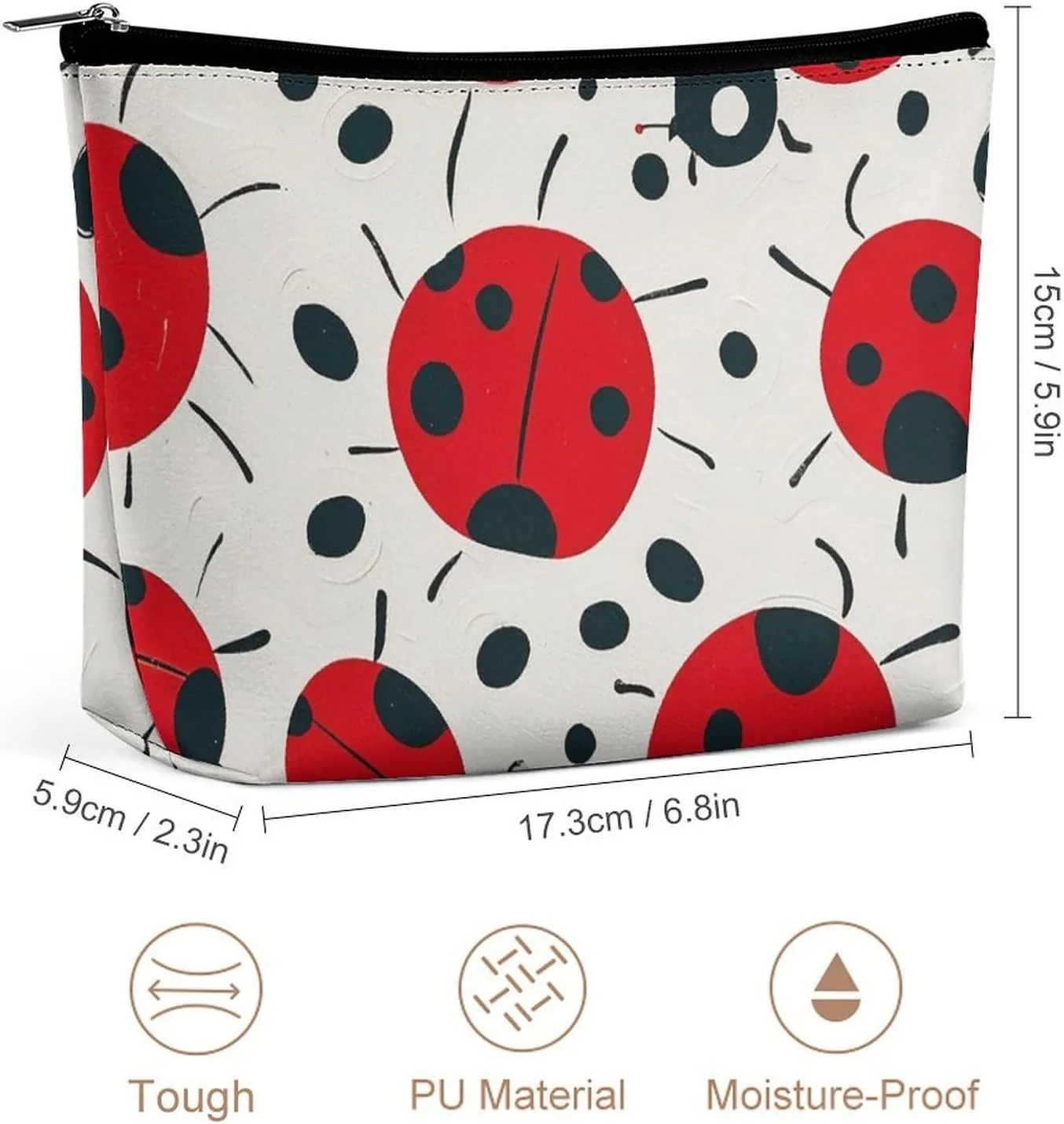 Toiletry Bag for Women Red Black Spotted Ladybug Cosmetic Bag Portable Capacity Travel Makeup Bags with Zipper Lightweight Cute Beauty Makeup Organizer for Traveling, Accessories, Essentials