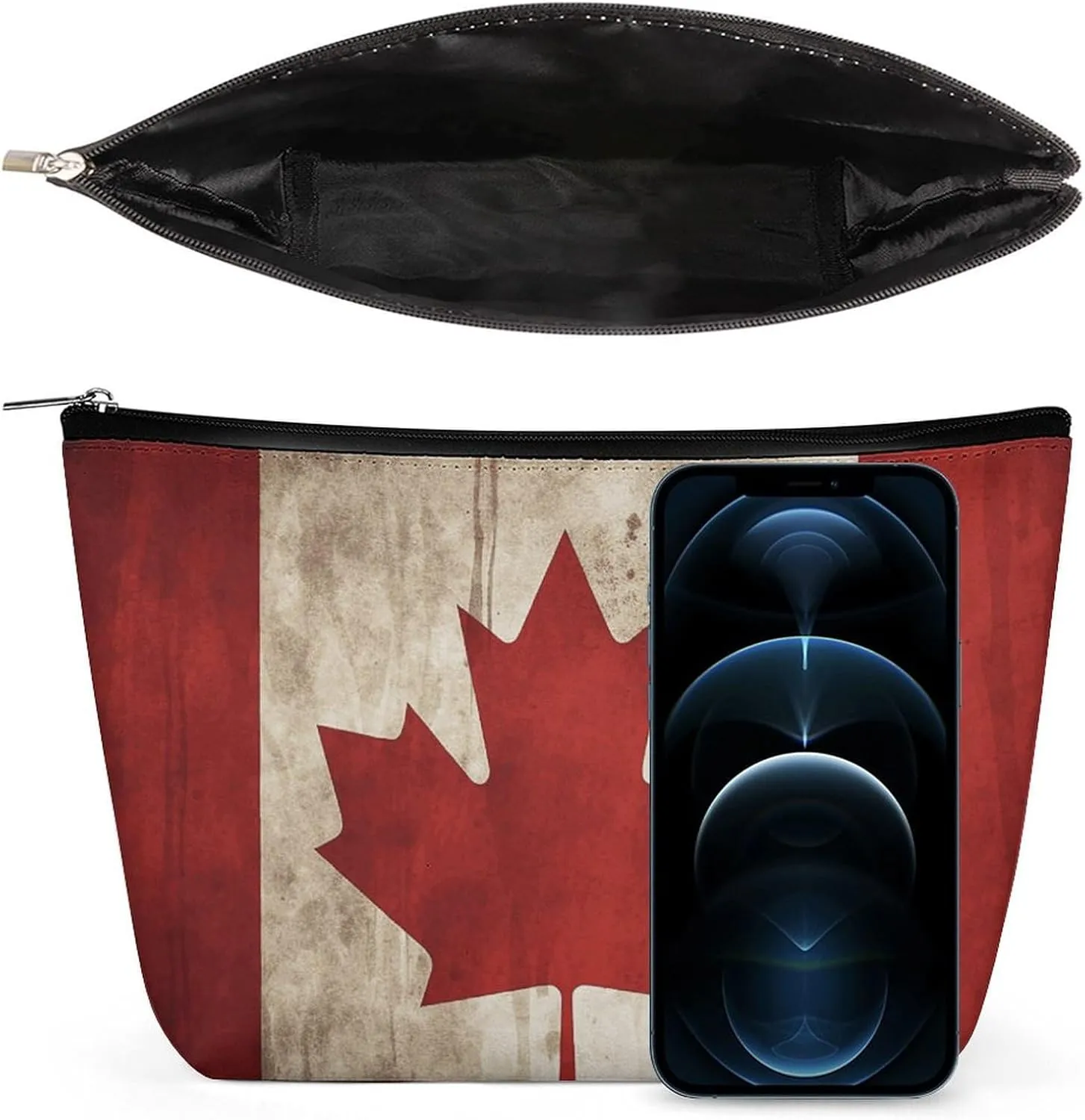 Toiletry Bag for Women Retro Canada Flag Cosmetic Bag Portable Capacity Travel Makeup Bags with Zipper Lightweight Cute Beauty Makeup Organizer for Traveling, Accessories, Essentials