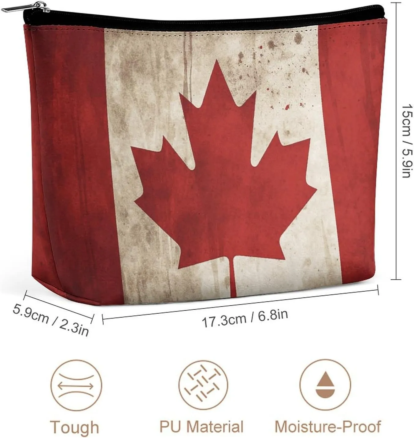Toiletry Bag for Women Retro Canada Flag Cosmetic Bag Portable Capacity Travel Makeup Bags with Zipper Lightweight Cute Beauty Makeup Organizer for Traveling, Accessories, Essentials
