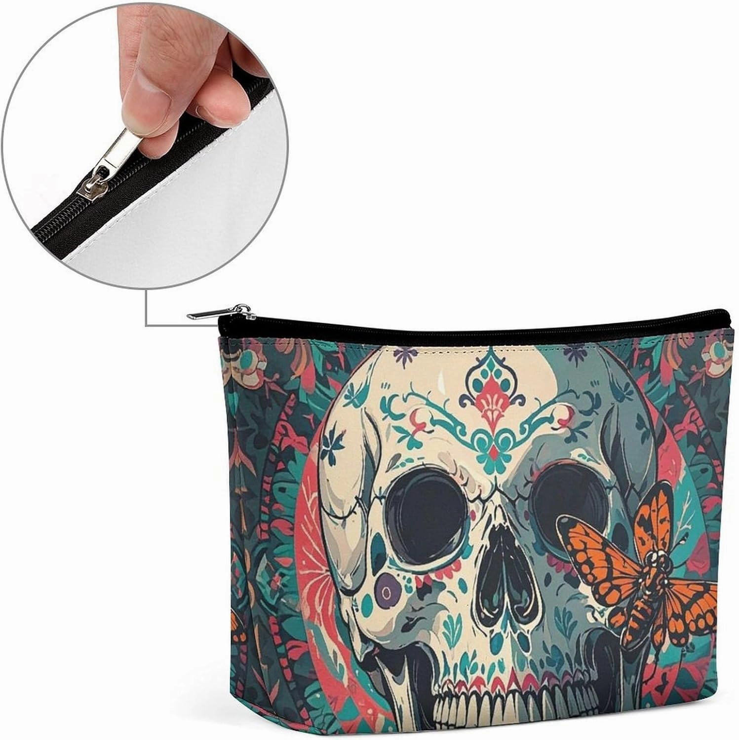 Toiletry Bag for Women Skeleton Death Moth Cosmetic Bag Portable Capacity Travel Makeup Bags with Zipper Lightweight Cute Beauty Makeup Organizer for Traveling, Accessories, Essentials