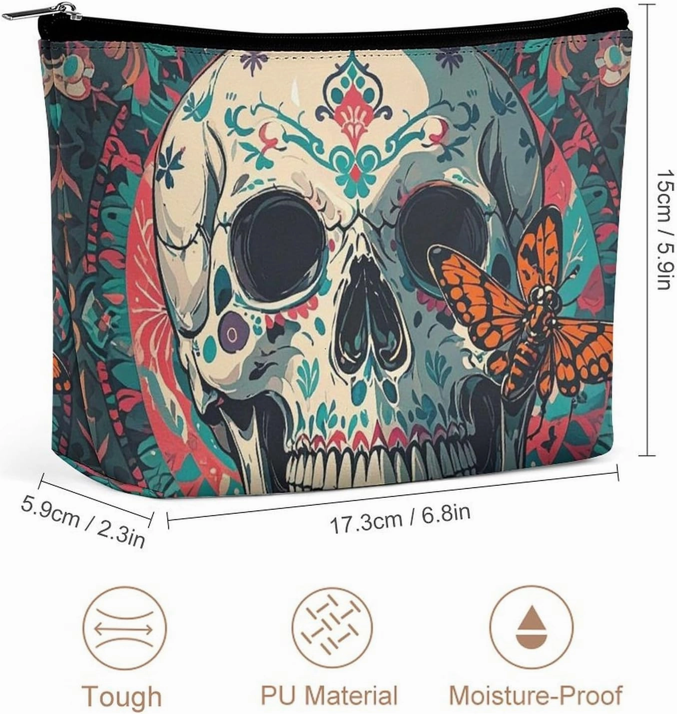 Toiletry Bag for Women Skeleton Death Moth Cosmetic Bag Portable Capacity Travel Makeup Bags with Zipper Lightweight Cute Beauty Makeup Organizer for Traveling, Accessories, Essentials