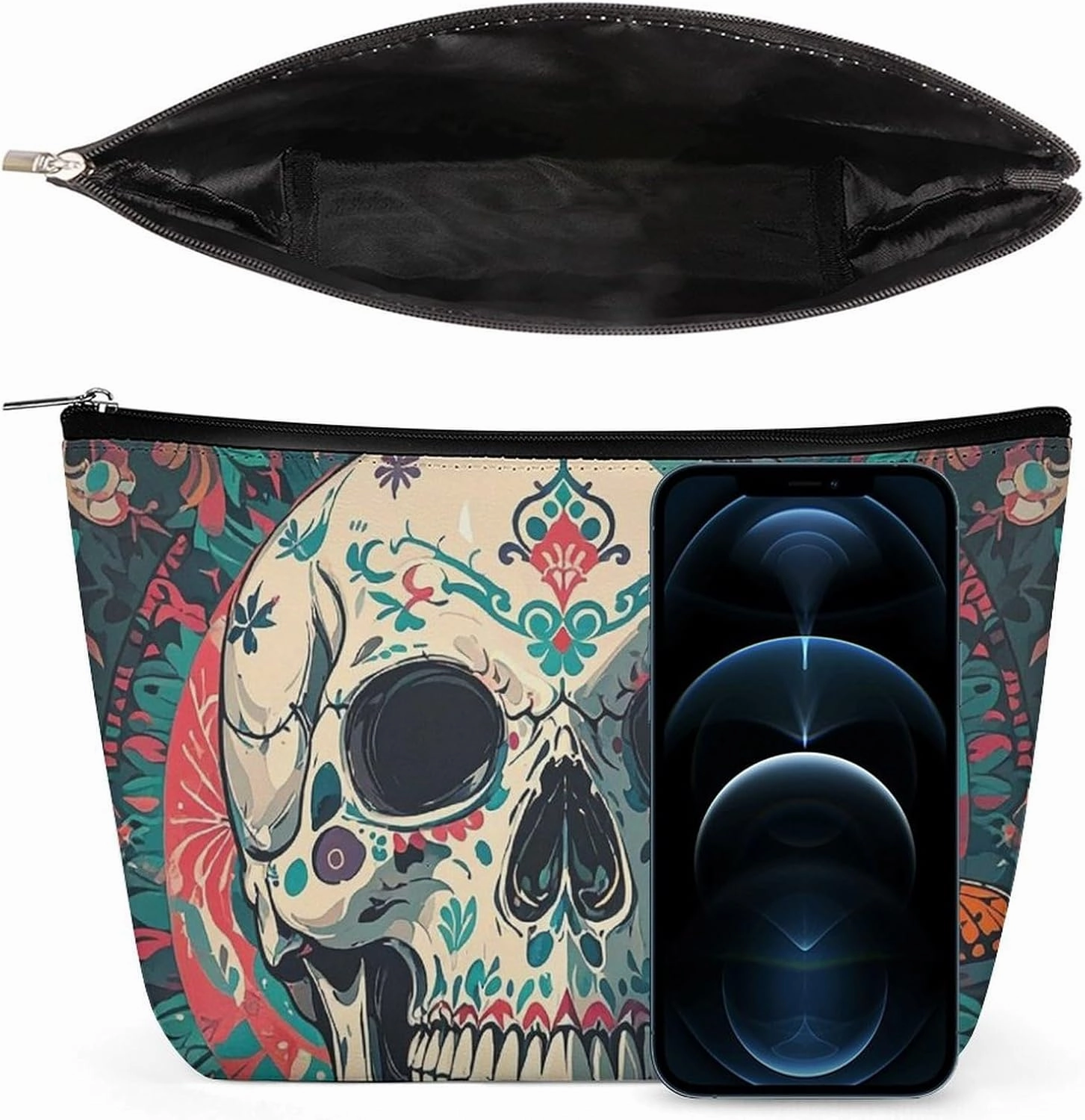 Toiletry Bag for Women Skeleton Death Moth Cosmetic Bag Portable Capacity Travel Makeup Bags with Zipper Lightweight Cute Beauty Makeup Organizer for Traveling, Accessories, Essentials