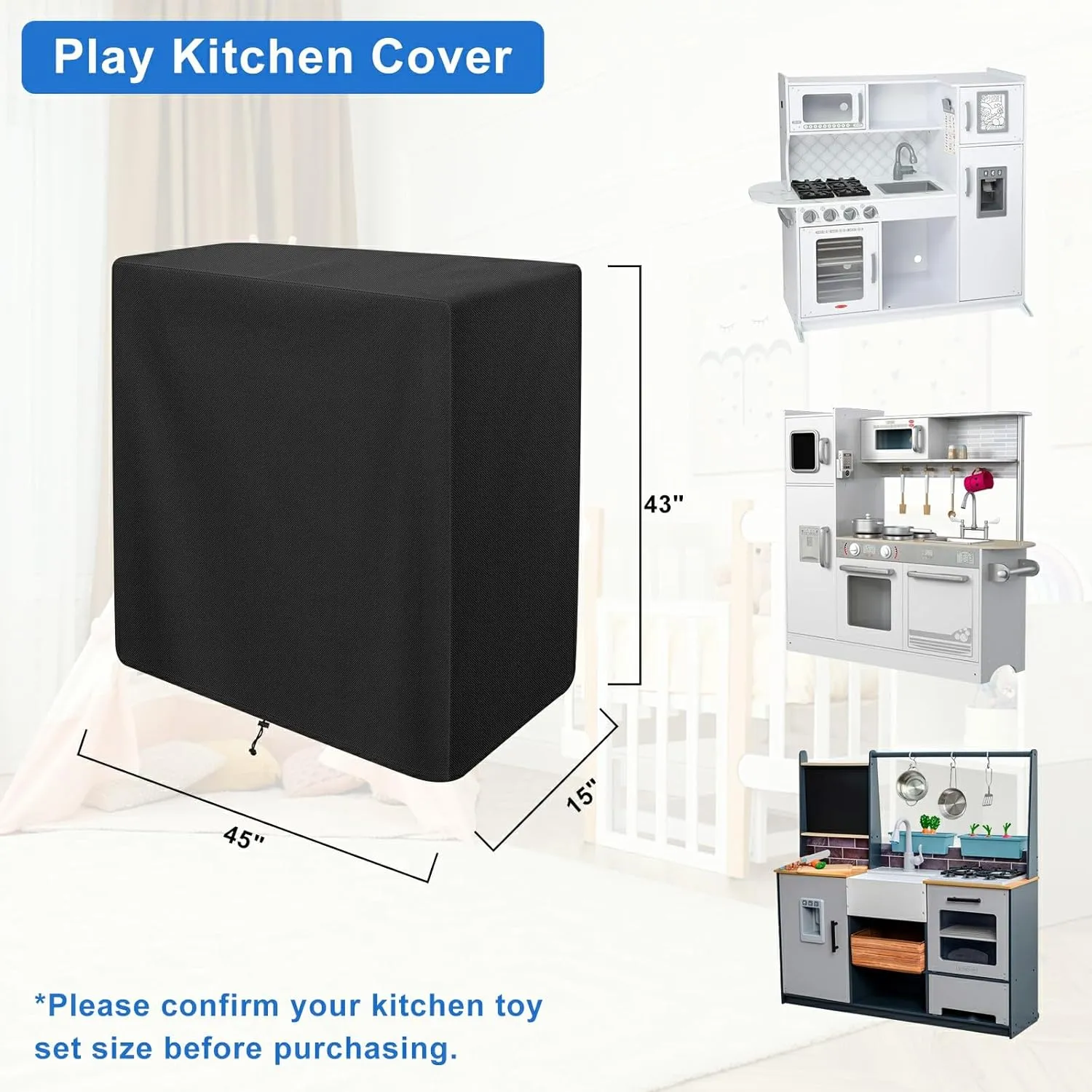 tonhui Play Kitchen Cover for Step2 Kids Play Set, 45"L x 15"W x 43"H Dustproof Indoor/Outdoor Kitchen Toy Set Cover, Heavy-duty Waterproof Fabric