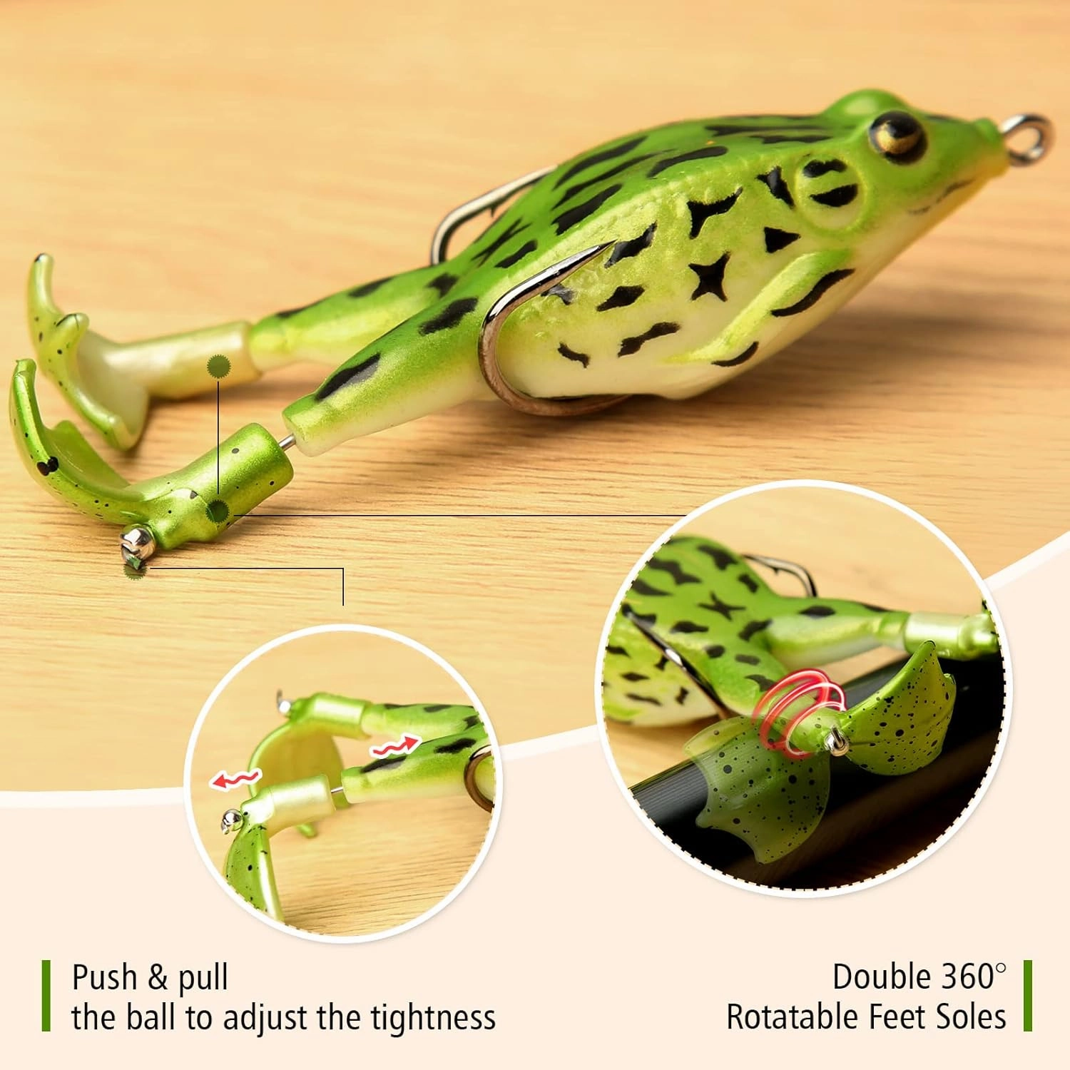 Topwater Frog Lure Bass Trout Fishing Lures Kit Set Realistic Prop Frog Soft Swimbait Floating Bait with Weedless Hooks for Freshwater Saltwater