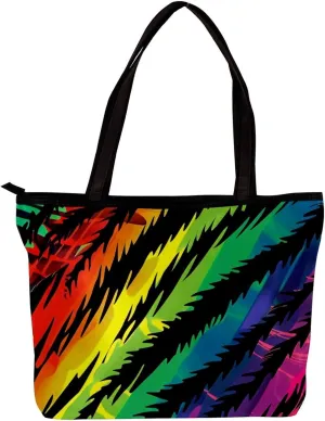 Tote Bag, Large Tote Bag, Tote Bag with Zipper, Rainbow Zebra Pattern Modern, Tote Bag for Work