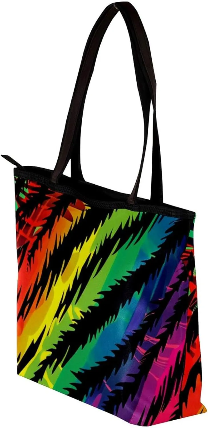Tote Bag, Large Tote Bag, Tote Bag with Zipper, Rainbow Zebra Pattern Modern, Tote Bag for Work