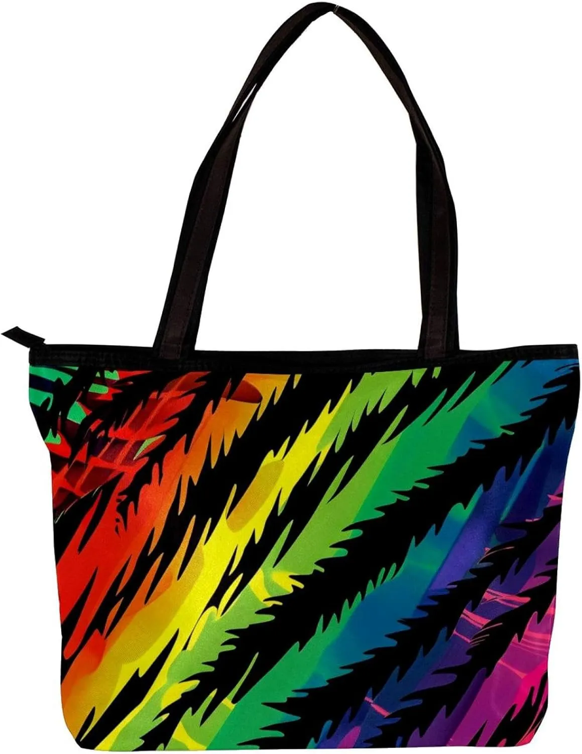 Tote Bag, Large Tote Bag, Tote Bag with Zipper, Rainbow Zebra Pattern Modern, Tote Bag for Work