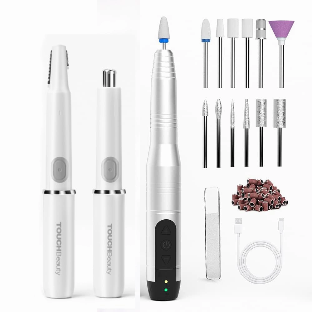 TOUCHBeauty Hair Trimmer for Face Eyebrow Nose Bundle with Electric Nail Drill 12 in 1