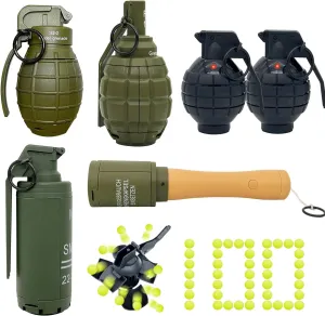 Toy-Hand Grenade for CS Battle Game, 6pcs Tactical CS-Grenade Toy with 100 Foam Ammo, 4pcs Pull Ring Grenade Toys & 2 pcs Hand Grenades for Age 14 Years Old and up