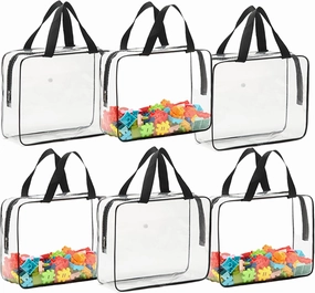Toy Storage Bags 6 Packs,Reusable Clear Storage Bags with Front Pocket & Zipper,Waterproof Toy Organizer Bags for Building Blocks,Puzzles,Books,Toy Organization Large Size 11.8×3.9×9.6Inch