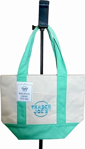 Trader Joe's Limited Edition Mini Pastel Canvas Delicate Mint Green Bag
