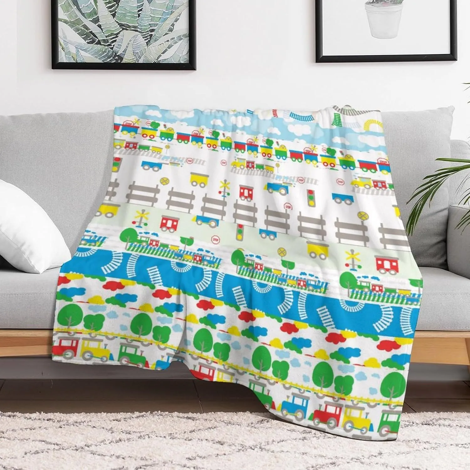 Train Throw Blanket - Soft Flannel Train Blankets for Girls Boys Kids Train Lovers - Warm Train Throw Blankets for All Season Lap, Chair, Sofa - 50"x40"