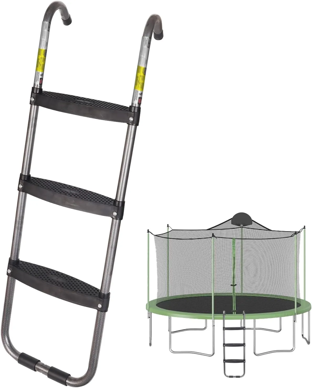 Trampoline Ladder 3-Steps, Trampoline Steps with Wide Steps, Skid-Proof Steps Universal Hook, UV Treated Steel, 14FT Trampoline Stairs Accessories for Kids/Children, 220Lbs Capacity