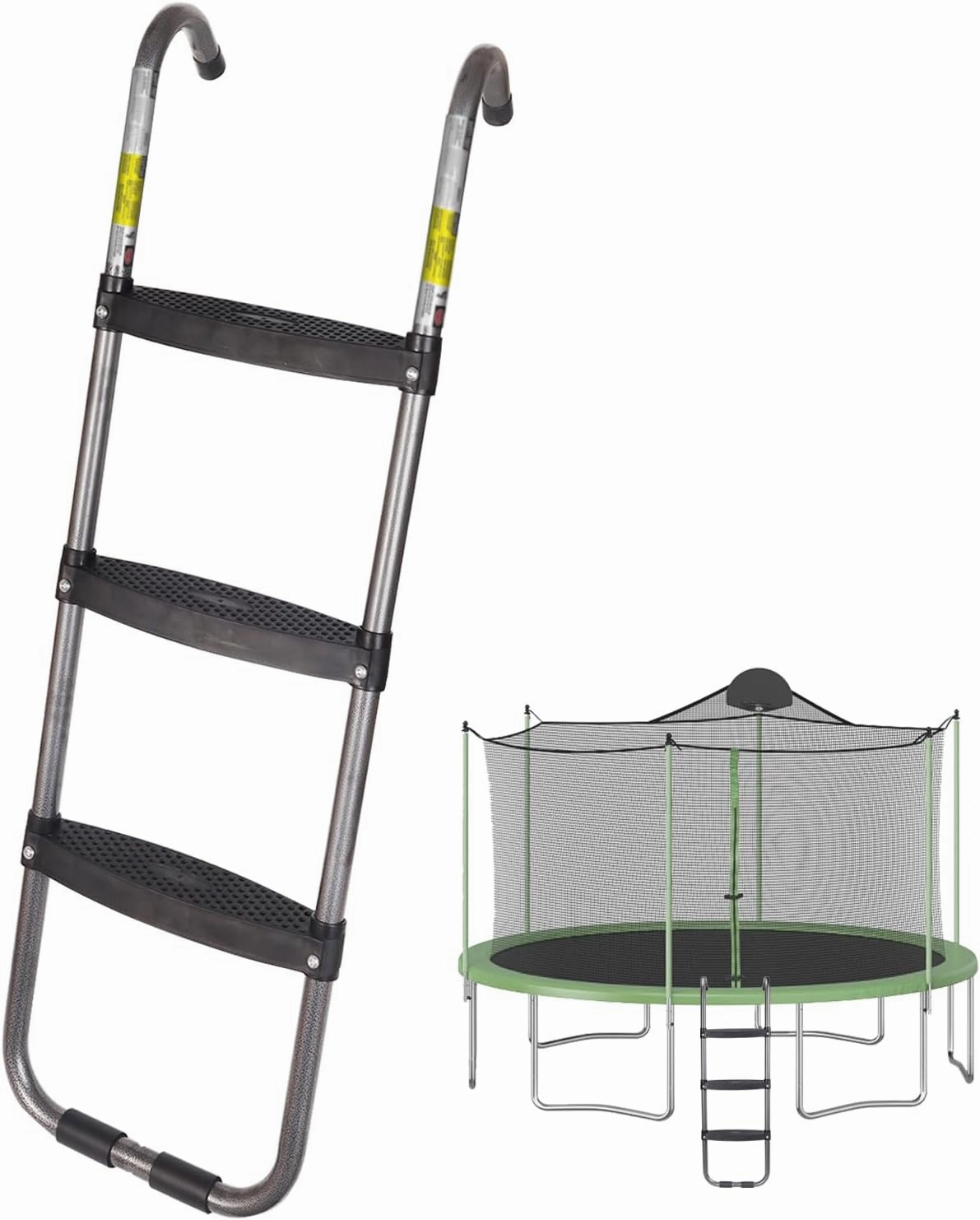 Trampoline Ladder 3-Steps, Trampoline Steps with Wide Steps, Skid-Proof Steps Universal Hook, UV Treated Steel, 14FT Trampoline Stairs Accessories for Kids/Children, 220Lbs Capacity