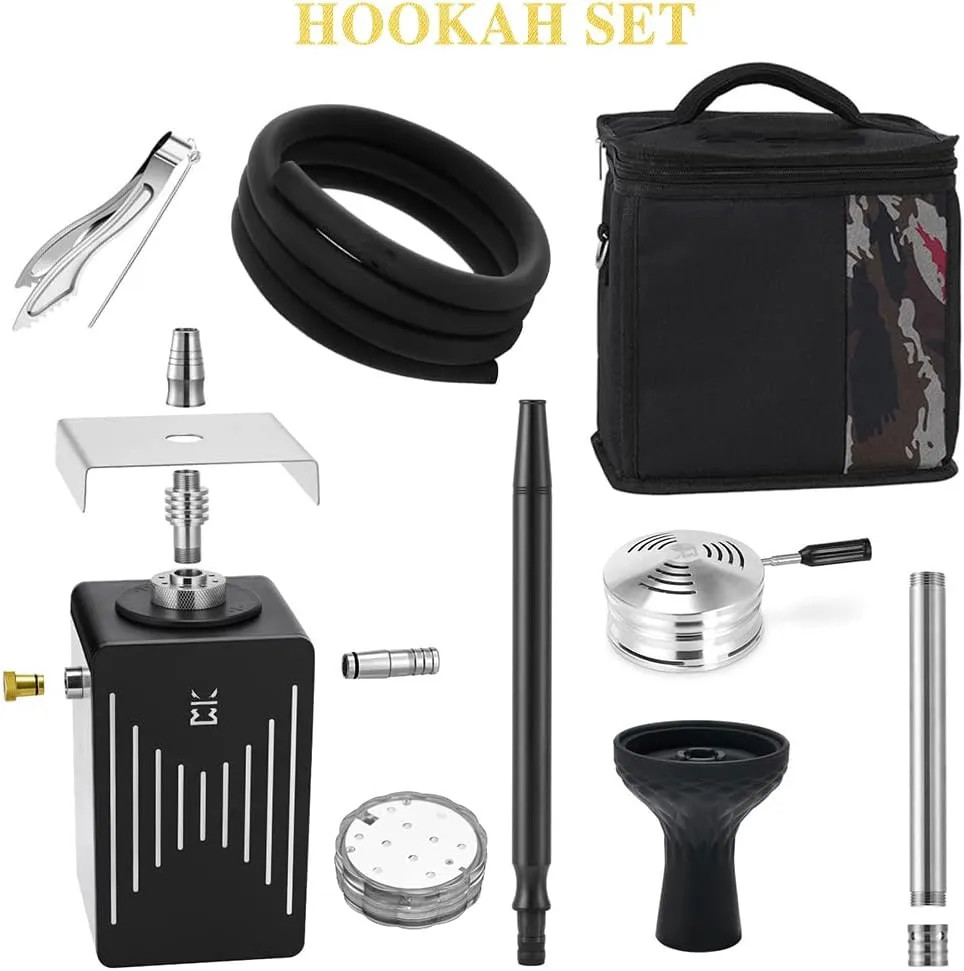Travel Hookah set with everything LED Hookahs with Travel bag portable Hookah with led light hookah Accessories hookah hose with silicone bowl hookah Tongs charcoal holder