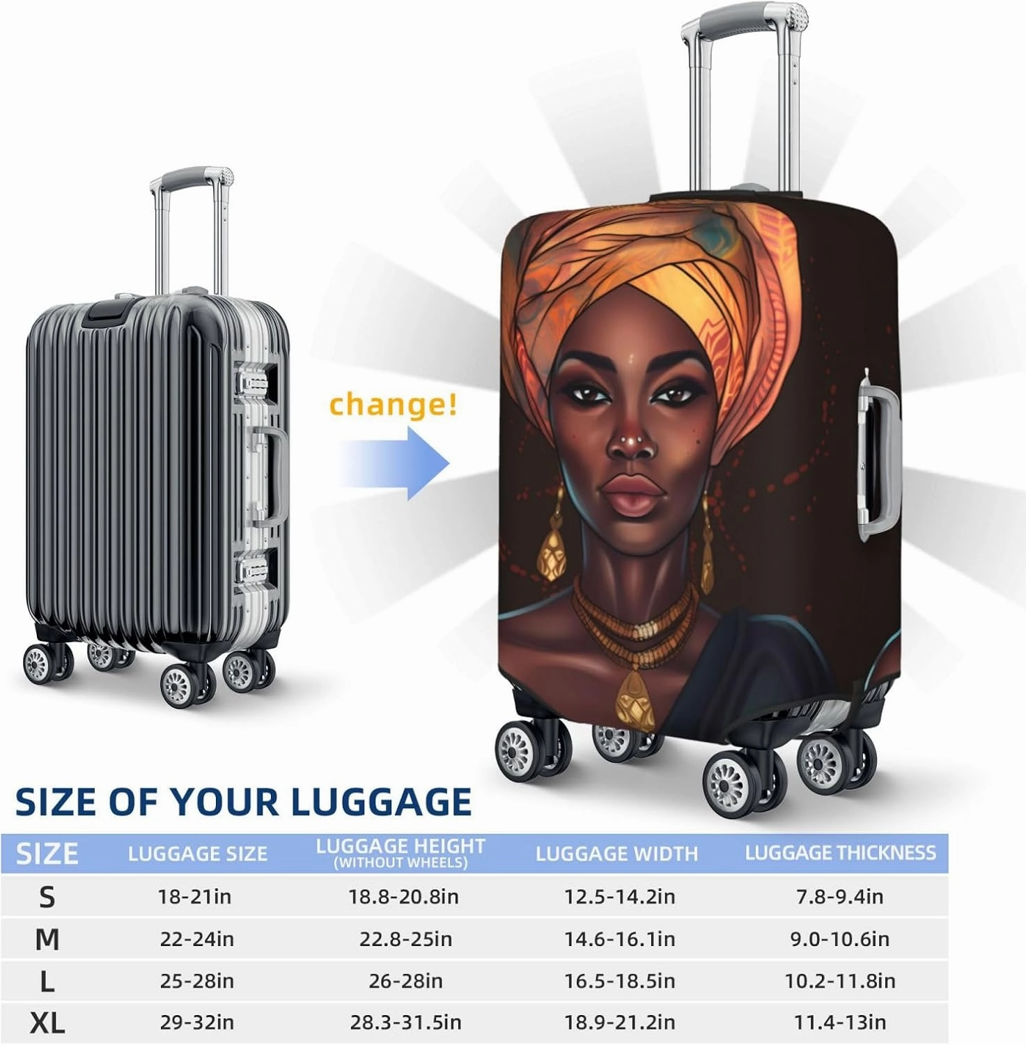 Travel Luggage Cover Black Woman African Woman Luggage Suitcase Protector Baggage Fit X-Large