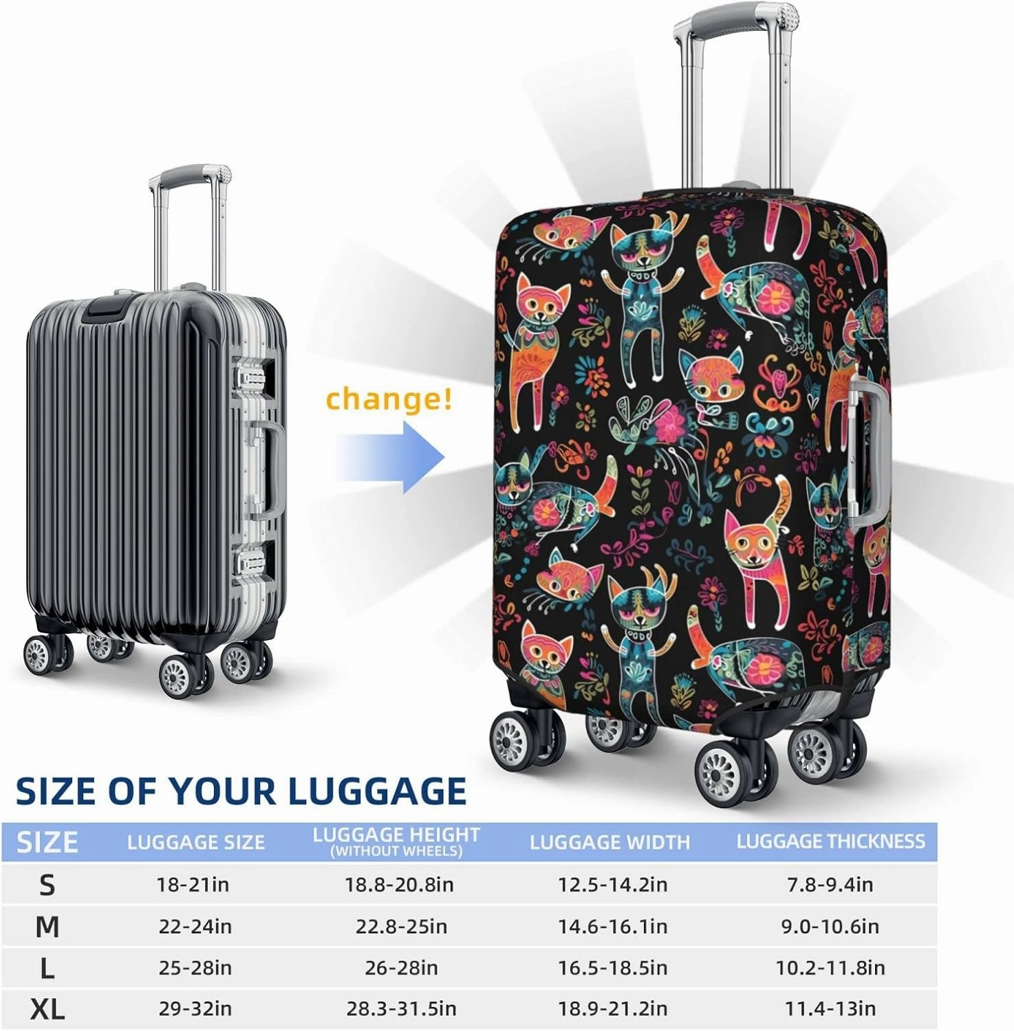 Travel Luggage Cover Day of The Dead Cat Luggage Suitcase Protector Baggage Fit X-Large