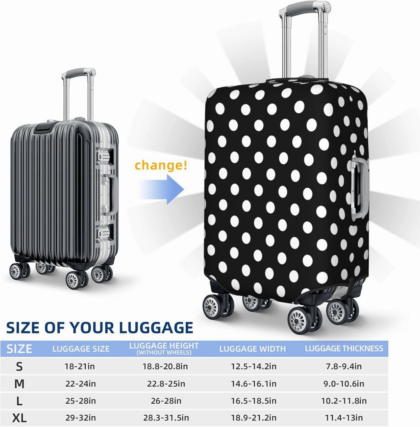 Travel Luggage Cover White Black Polka Dot Luggage Suitcase Protector Baggage Fit 29-32 Inch