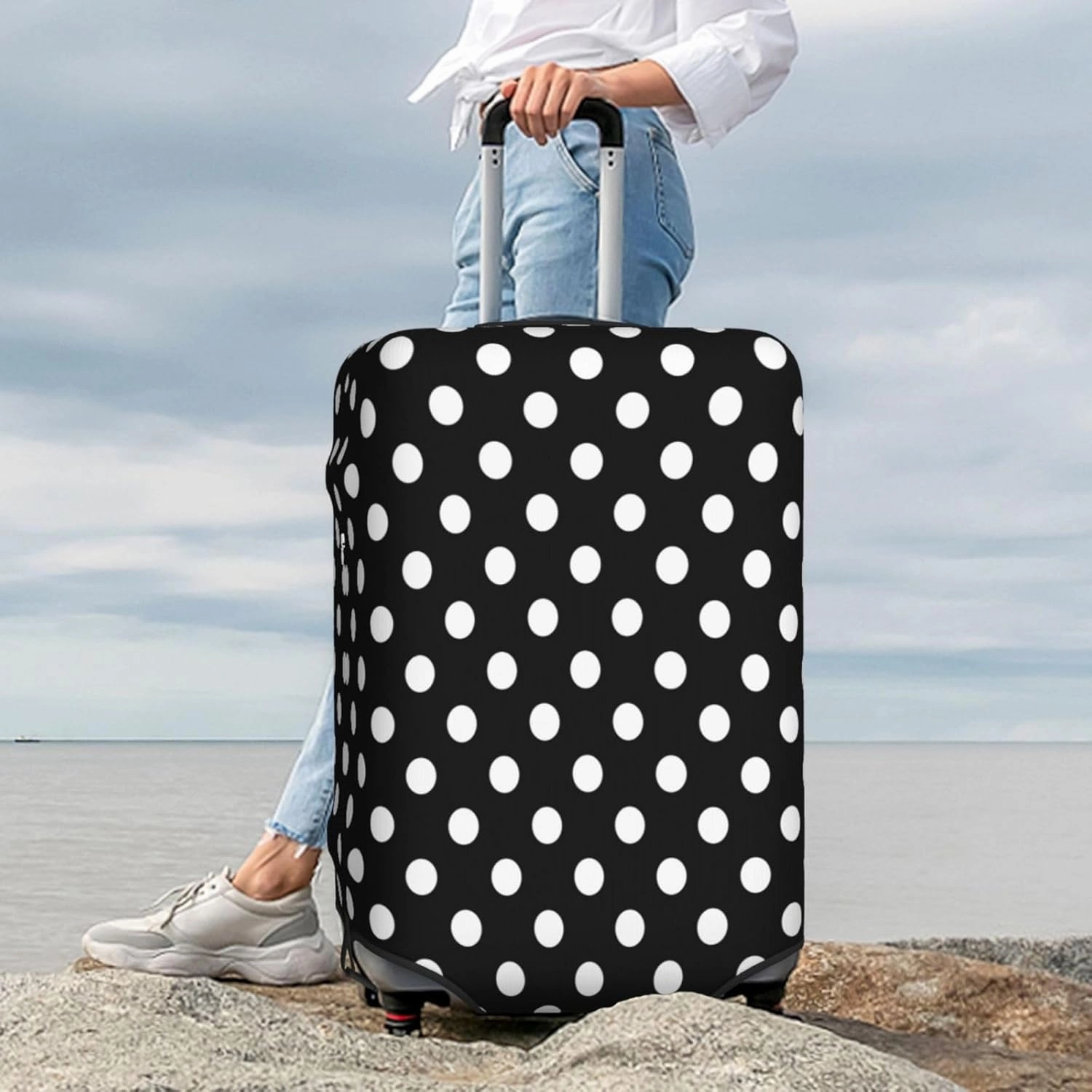 Travel Luggage Cover White Black Polka Dot Luggage Suitcase Protector Baggage Fit 29-32 Inch