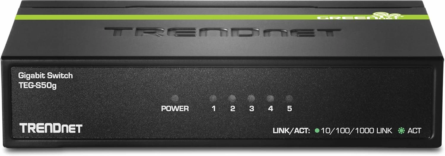 TRENDnet 5-Port Mini Gigabit Switch, TEG-S50g, GREENnet Technology, NDAA   TAA Compliant, Desktop Metal Ethernet Network Switch, 5 x Gigabit Ports, Fanless, Lifetime Protection, Black