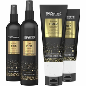 TRESemmé Hair Spray and Hair Gel Bundle – Ultra Fine Hairspray 2-Pack   Extra Hold Alchohol-Free Styling Gel 2-Pack, Anti-Frizz Hair Products (4 Piece Set)
