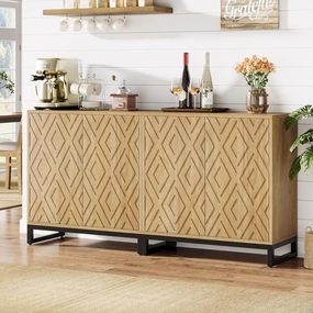Tribesigns Sideboard Buffet Cabinet with Storage, 57.5" Farmhouse Coffee Bar Cabinet with 4 Doors & Shelves, Wood Credenza Buffet Table for Dining Room, Kitchen, Living Room